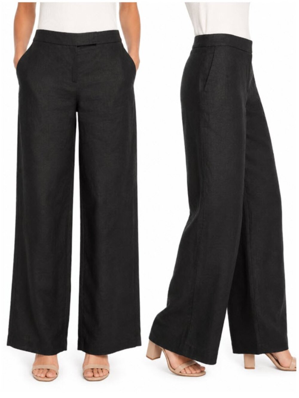 Talbots Black Pure Italian Linen Wide Leg Pants Size 14 NWT